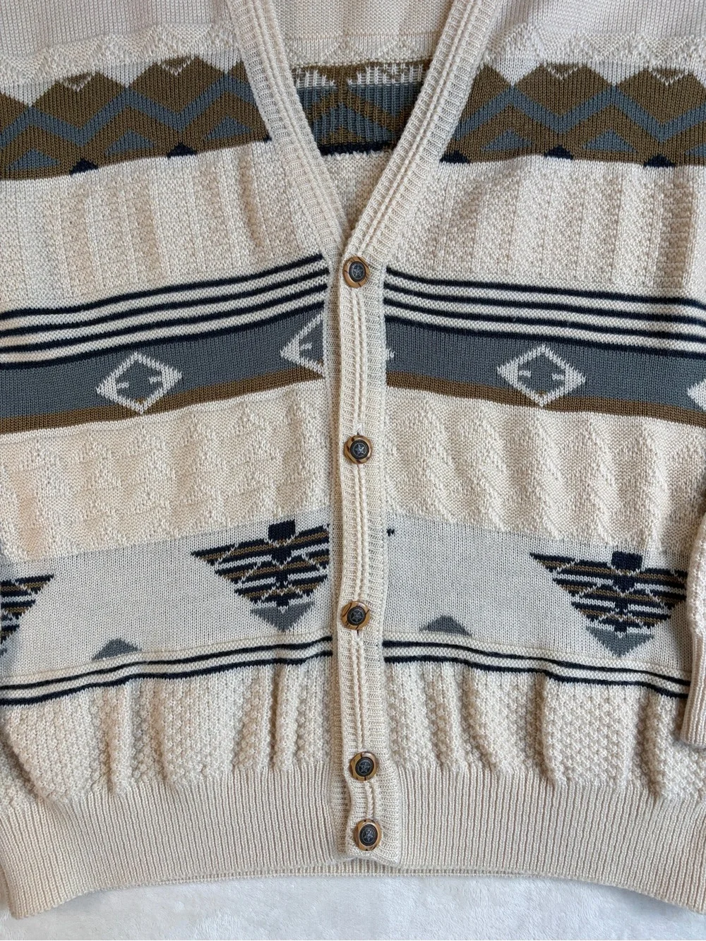 Vintage Great Boss Geometric Knit Cardigan Sweater Mens Large XL